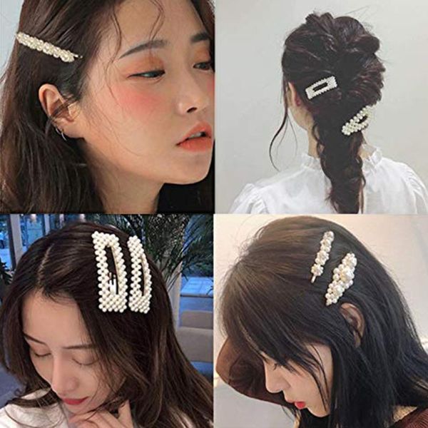 

4pcs shiny hair clip with pearl diamond fashion hairpins barrettes for girl women elegant headwear hairclip accessories, Slivery;white