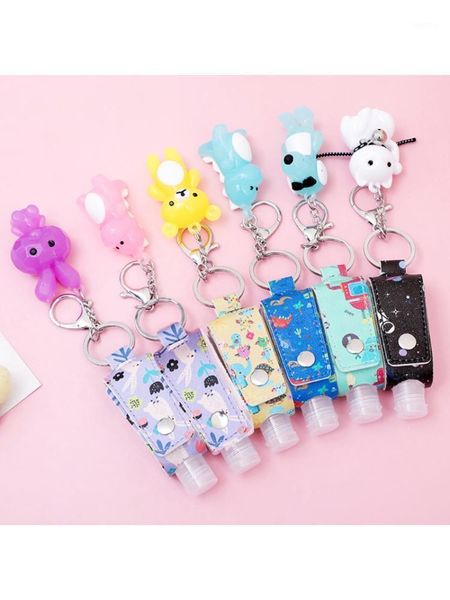 

storage bottles & jars 30ml 1oz kids cartoon portable mini empty leakproof plastic travel bottle leather cover keychain holder carriers