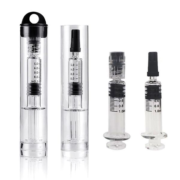 

1.0ml injector disposable cartridge glass vape syringe clear color use for d8 thick oil smoking injection with plastic tube
