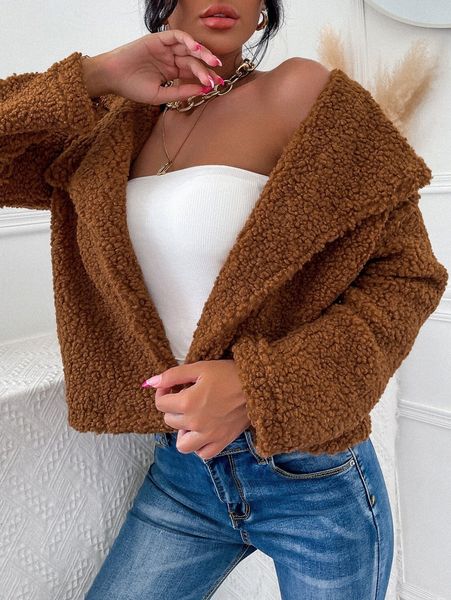 

open front teddy jacket i2gt#, Black;brown