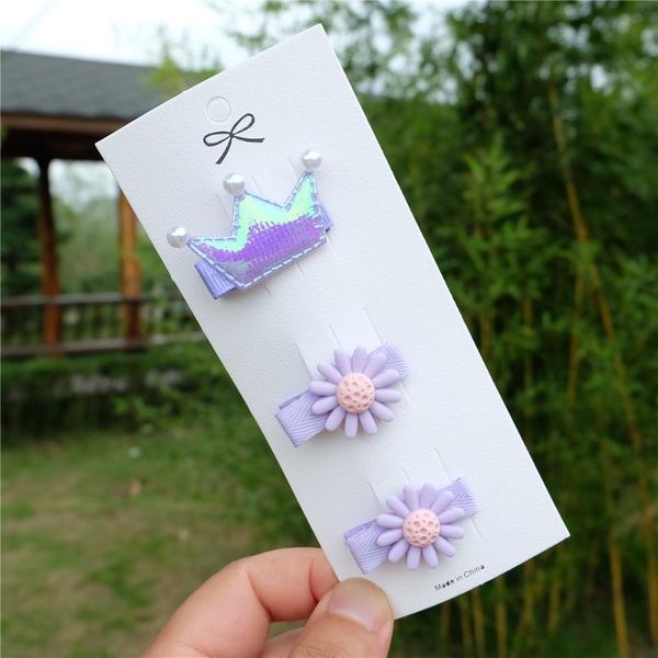 

hair accessories 3pcs/set kids color clips shiny crown hairpins flower barrettes kawaii headwear for baby children girl, Slivery;white