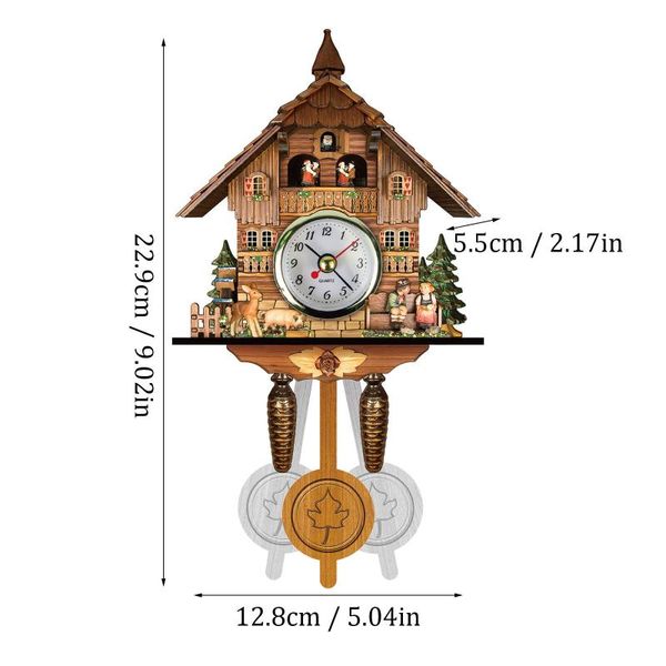 Relógios de parede Relógios retro nórdicos Cuco da floresta de madeira Alarme da porta pendurada Decoração da casa da casa da sala de estar montada na parede