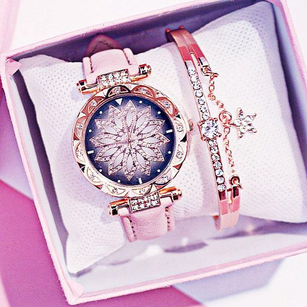 

wristwatches set romantic starry sky women watches fashion bracelet bangle ladies wrist watch simple leather female clock relogio feminino, Slivery;brown