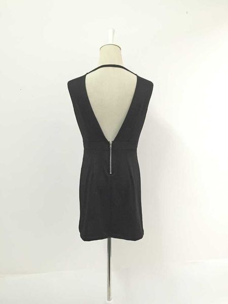 

women's v-neck open back tight dress zipper 4048, Black;gray
