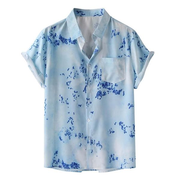 

men's casual shirts klv blouse polyester mens regular fit colorful summer short sleeve tunic loose buttons hawaiian shirt, White;black
