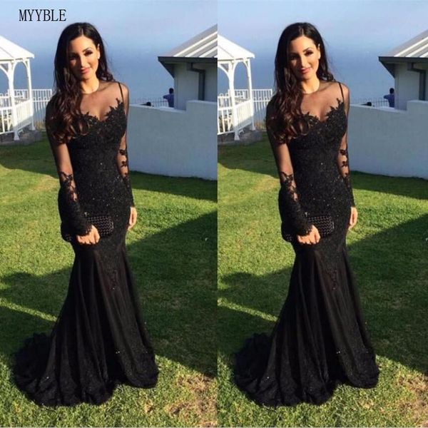 

party dresses black muslim evening 2021 mermaid long sleeves appliques lace beaded islamic dubai saudi arabic formal gown, White;black