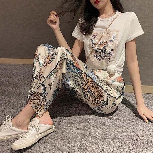 

women's pants & capris soft printing women loose design, Black;white