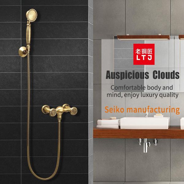 

antique brass rain shower system bath mixer faucet rainfall set for bathroom thermostatic lj10117aab sets