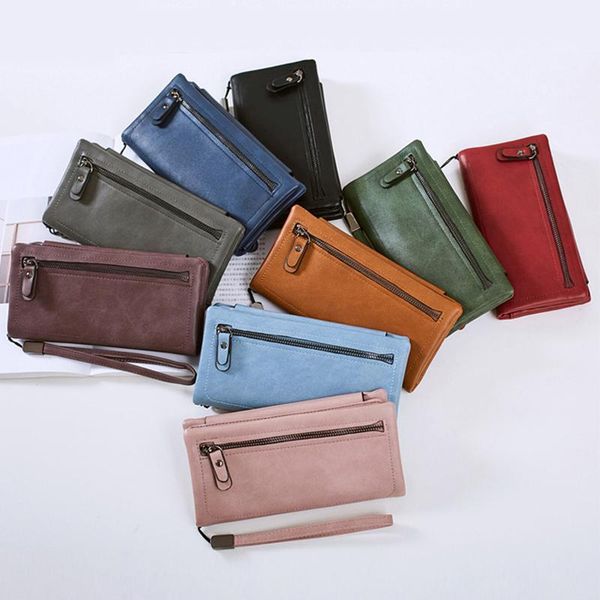 

wallets wallet women leather long trifold female coin purse card holder money clutch multifunction zipper carteira feminina, Red;black