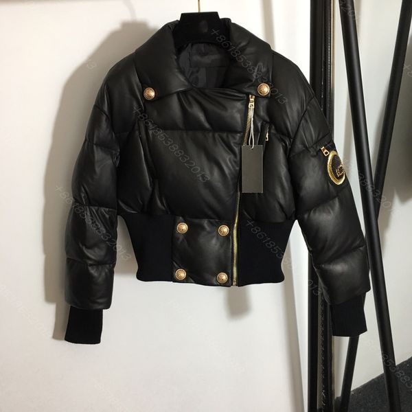 

high-end winter women sheep et coat leather stitching 100% white down long sve digner ets brand zipper girl super warm, Black