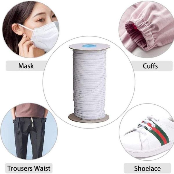 

200 yards 0.6/0.5/0.3cm length 0.12 inch width braided elastic cord knit band for sewing diy mask bedspread, Black