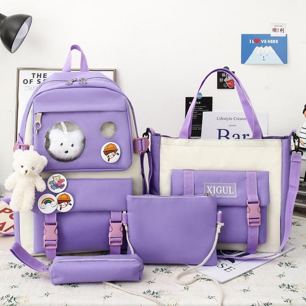 

school bags simple 4 piece set backpack for teenage girl 2021 canvas travel women bookbags student schoolbag fashion