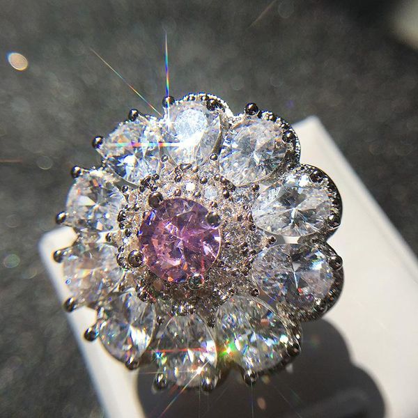 

cluster rings shiny white zirconia crystal flower ring for women party wedding jewelry accessories, Golden;silver