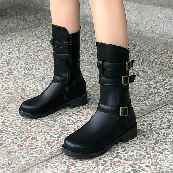 

boots fashion autumn early winter shoes pure color round toe zipper buckle square heels vintage women #109, Black