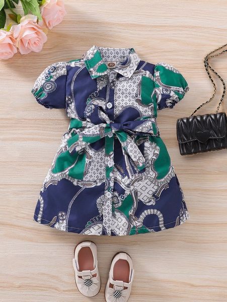 

baby geo print button front belted dress she, Red;yellow