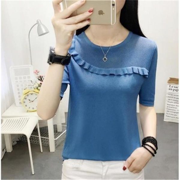 

women's sweaters 2021 women spring summer style blouses shirts lady casual short sleeve patchwork o-neck blusas zy4919, White;black