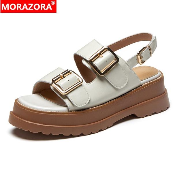 

plus size 34-42 genuine leather sandals women shoes buckle platform summer chunky handmade ladies casual, Black