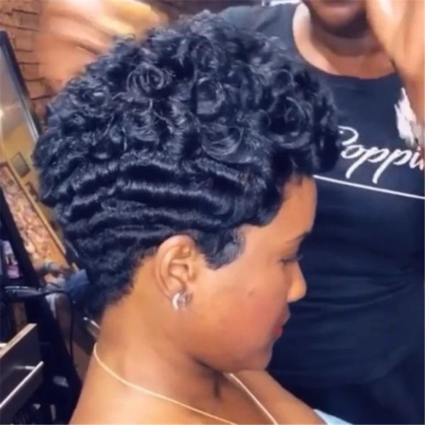 

black short female hair small curly wig headgear, Black;brown