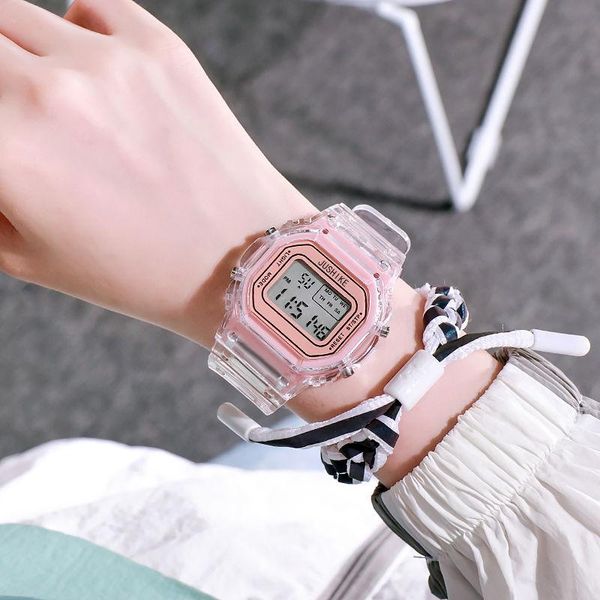 

wristwatches transparent digital watch luminous square waterproof women man lover watches sports electronic wrist clock wristwatch 2021, Slivery;brown