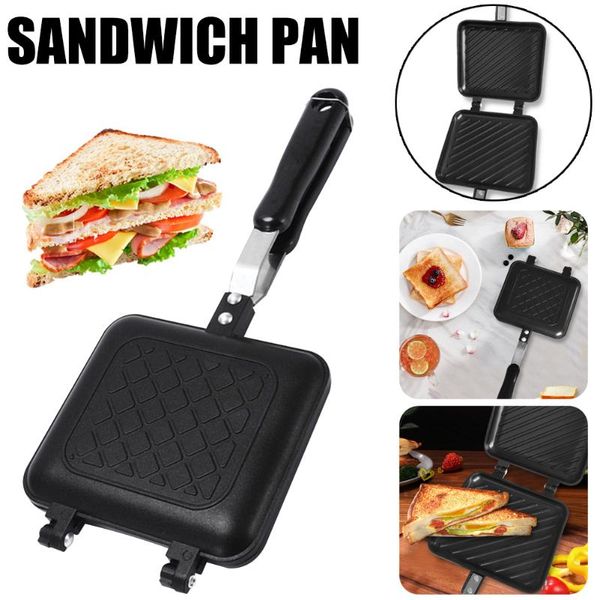

pans breakfast sandwich maker non-stick fast heating toaster waffle panini grill with long handle for bread