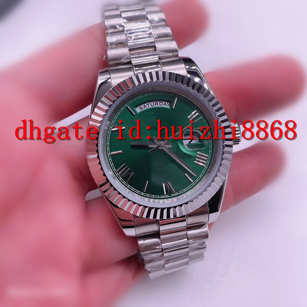 

men automatic self-wind fashion 41mm rose gold watch green dial sapphire glass stainless steel daydate no battery 2813 sweeping, Slivery;brown