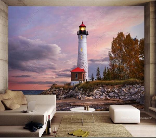 

wallpapers papel de parede modern beautiful coastal lighthouse scenery3d wallpaper, tv wall. bedroom ktv bar mural wall decoration