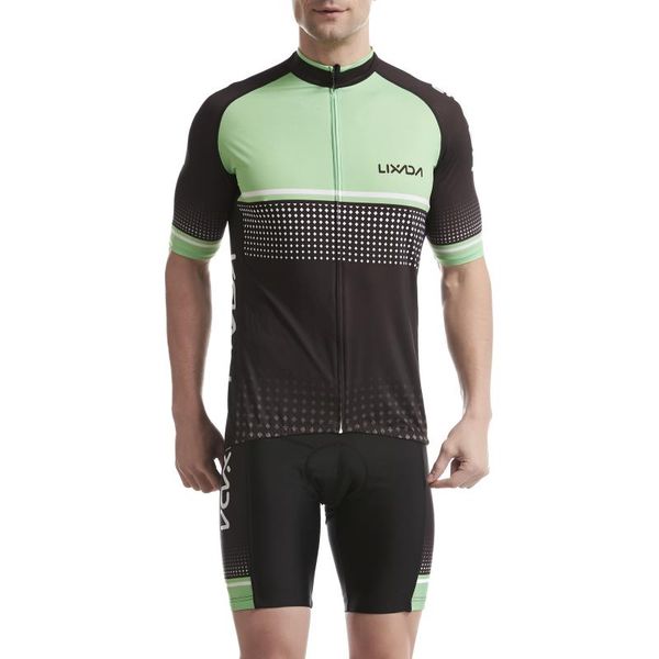 

lixada men cycling jersey set breathable quick-dry short sleeve biking shirt and foam padded shorts mtb outfit racing sets, Black;blue