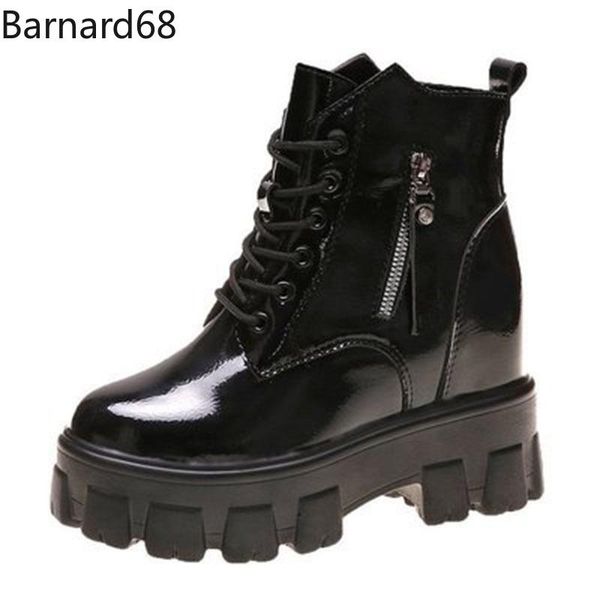 

boots women thick bottom increase inside and outside fashion casual black bright leather boot ladies breathable convenient