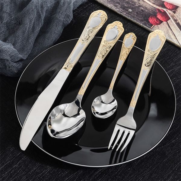 

upspirit 16 pcs gold stainless steel tableware cutlery set spoon knives forks dinnerware flatware set silverware kitchen kit