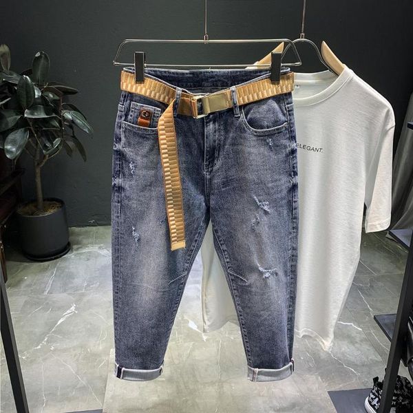 

men's jeans classic japanese advanced stretch gray hip hop style business fashion denim slim fit jean trousers male brand pantss, Blue