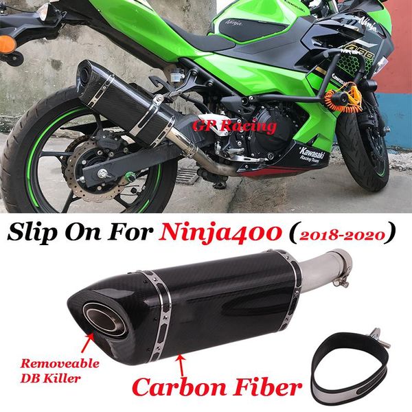 

motorcycle exhaust system slip on for 2021-2021 z400 ninja 400 gp pipe escape carbon fiber muffler middle tail removable db killer