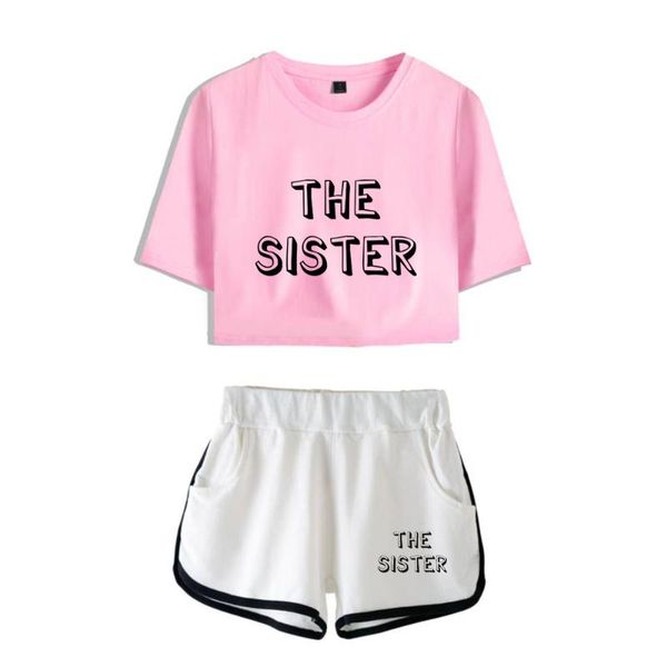 

men's t-shirts the sister summer women pullover elastic waist harajuku suits short fashion cool streetwear two piece sets sportswear, White;black