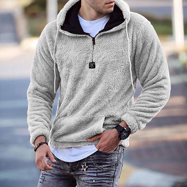 

men's hoodies & sweatshirts 2021 autumn casual mens woolen fashion solid long sleeve hooded for men winter warm loose drawstring hoodie, Black