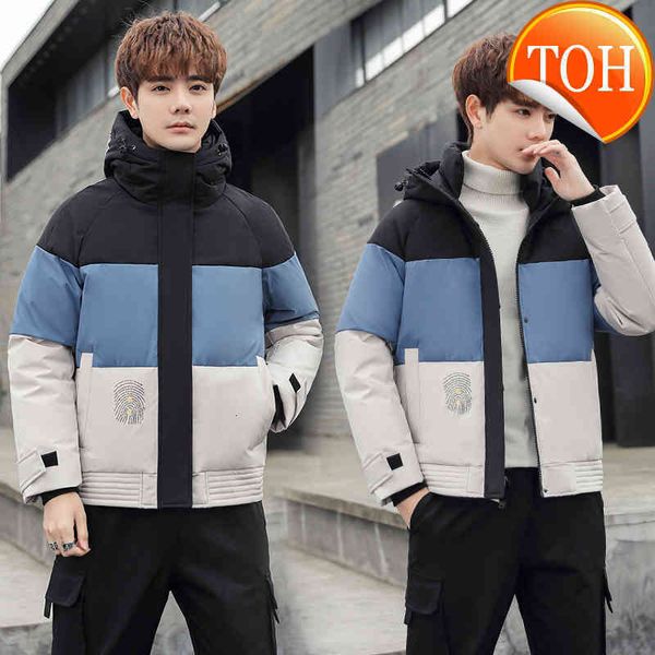 

new men's white duck down jacket warm hooded thick puffer coat male casual overcoat thermal winter parka, Black