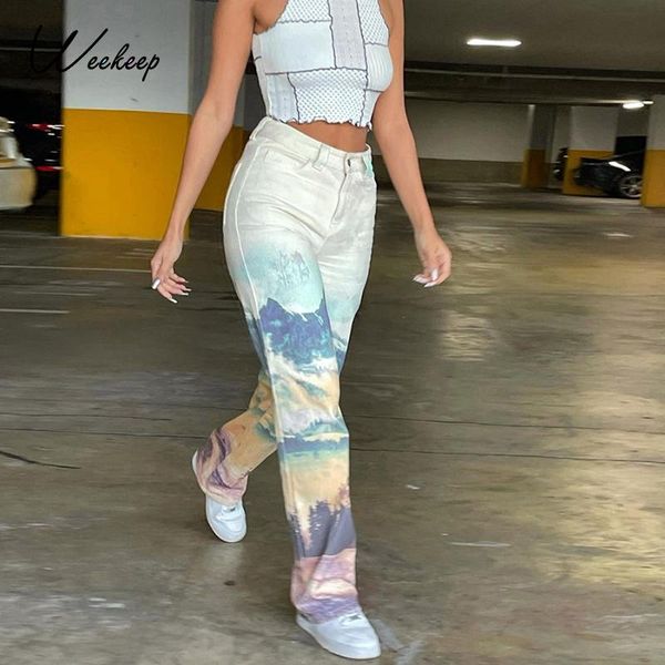 

weekeep tie dye gradient streetwear women cargo pants high waist harajuku wide leg female capris loose casual trousers y2k women's &, Black;white