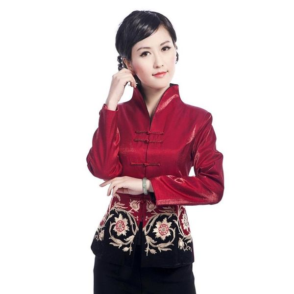 

women's jackets spring and autumn satin jacket fashion embroidery coat v-neck outerwear size sml xl xxl xxxl 4xl, Black;brown