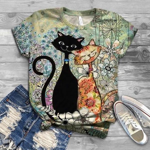 

woman tshirts harajuku graphic tee spring summer streetweear women animal cat print cute kawaii short sleeve t-shirts women's t-shirt, White