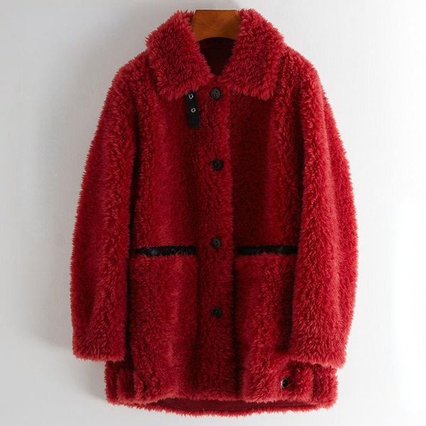 

women's fur & faux 2021 fashion winter sheep shearing coats female real wool jacket ladies single breasted genuine outwear d101, Black