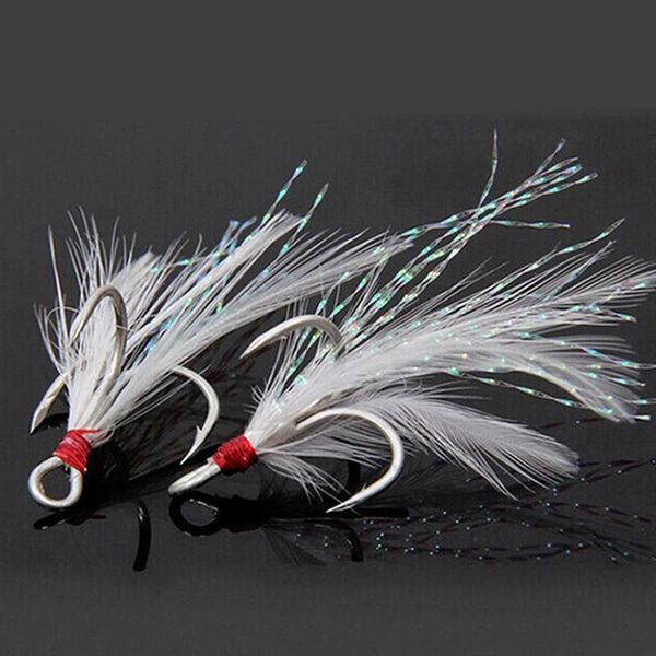 

baitcasting reels 50pcs/lot fish hook red fishing triple with feather tackle high carbon steel hooks,4