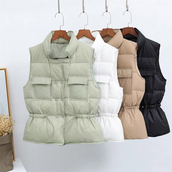 

autumn winter duck down jackets women vest short tunic waistcoat spring puffer jacket slim parkas 210910, Black;white