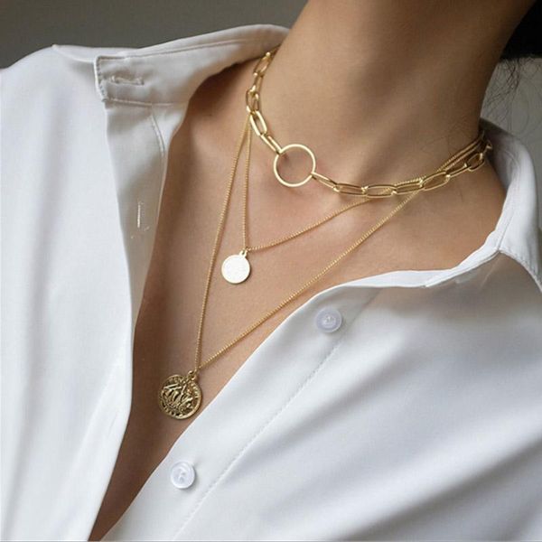 

chains 2021 fashion multi layer lock portrait pendants necklaces for women gold metal key necklace design jewelry gift, Silver