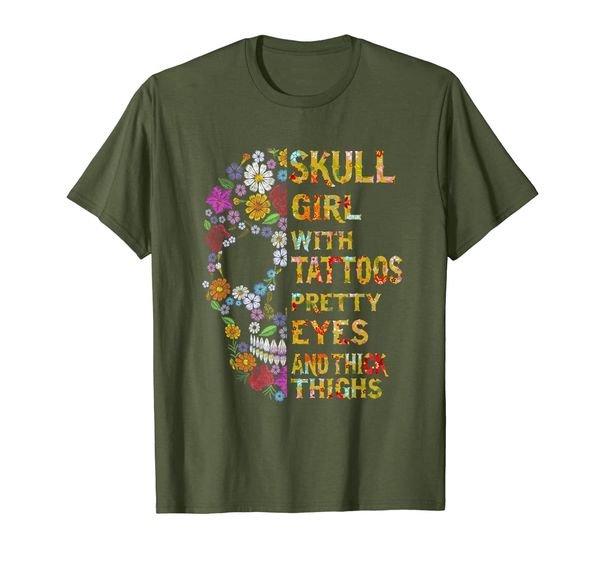 

skull girl with tattoos pretty eyes and thick thighs tshirt, White;black