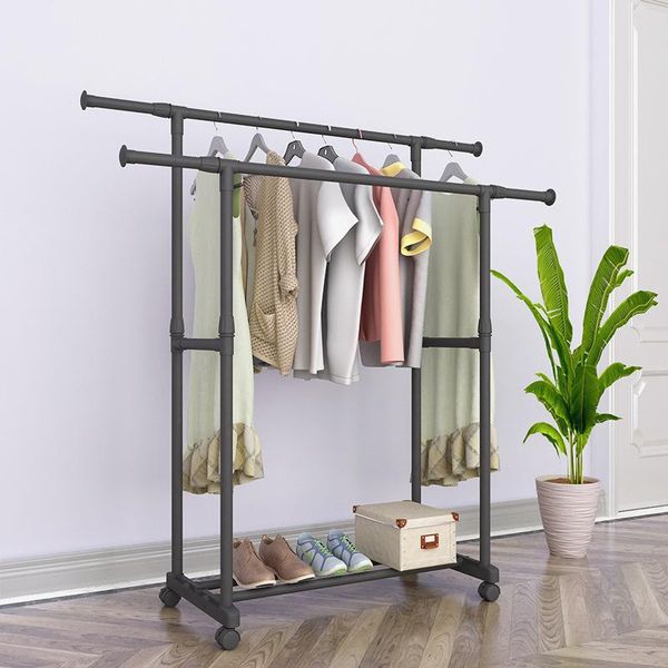 

clothing & wardrobe storage floor drying rack double rod lifting mobile clothes rail hanger reinforced minimalist coat