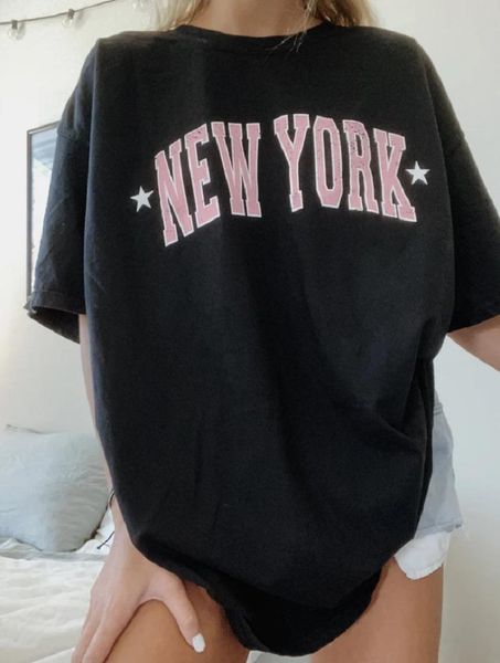 

fashion t-shirt women york letter print loose pullovers spring summer half sleeve tshirt streetwear casual oversized women's, White