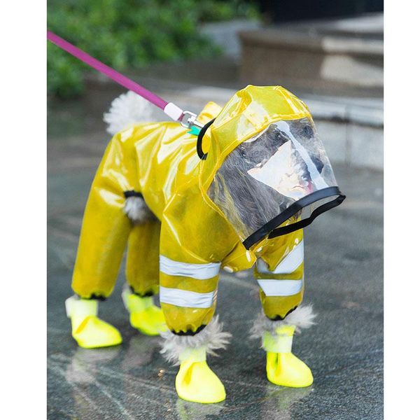 

dog apparel cute rain coats waterproof clothes jacket jumpsuit pets raincoat with pouch for small medium yellow puppy