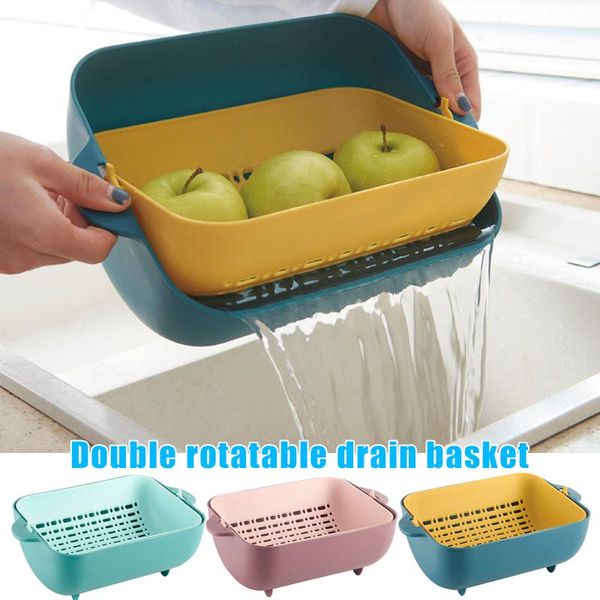 

storage bottles & jars fruit drain basket strainer kitchen tool rotatable portable for vegetable cnt 66