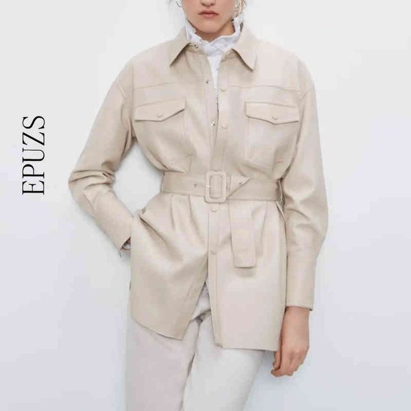

beige belt faux leather jacket women pu jacket streetwear punk motorcycle coat ladies black leather coat spring winter 210521