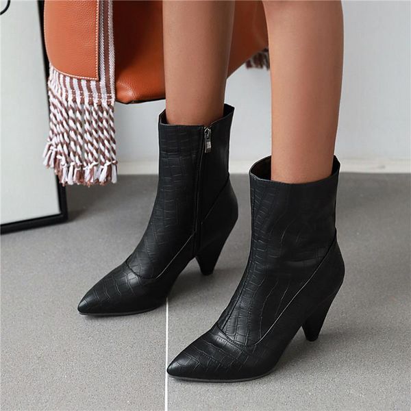 

boots 2021 autumn women pu leather wedge high heel ankle pointed toe winter cowboy fashion western black 43
