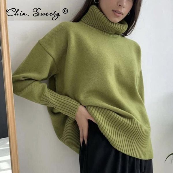 

women's sweaters knitted turtleneck ribbed sweater oversize pullover 2021 autumn winter elegant thick warm female loose basic jumper, White;black