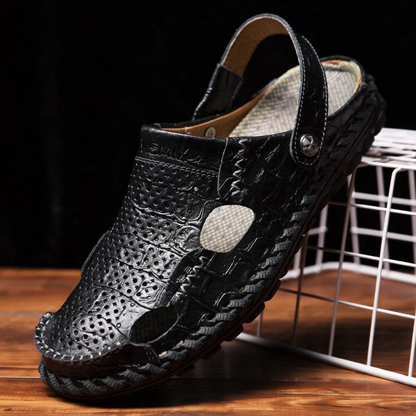 

sandals soft men's comfortable men summer leather casual shoes slippers roman outdoor beach size 38-48, Black